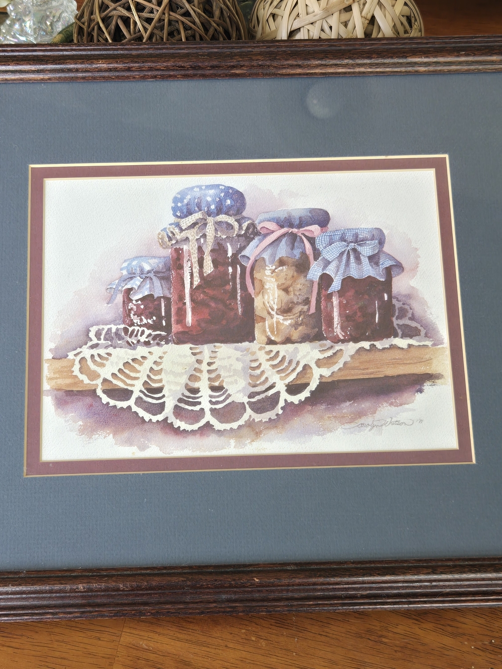 Vintage 1991 Carolyn Watson "Canning Jars" Framed Art Print - Picture 7 of 13